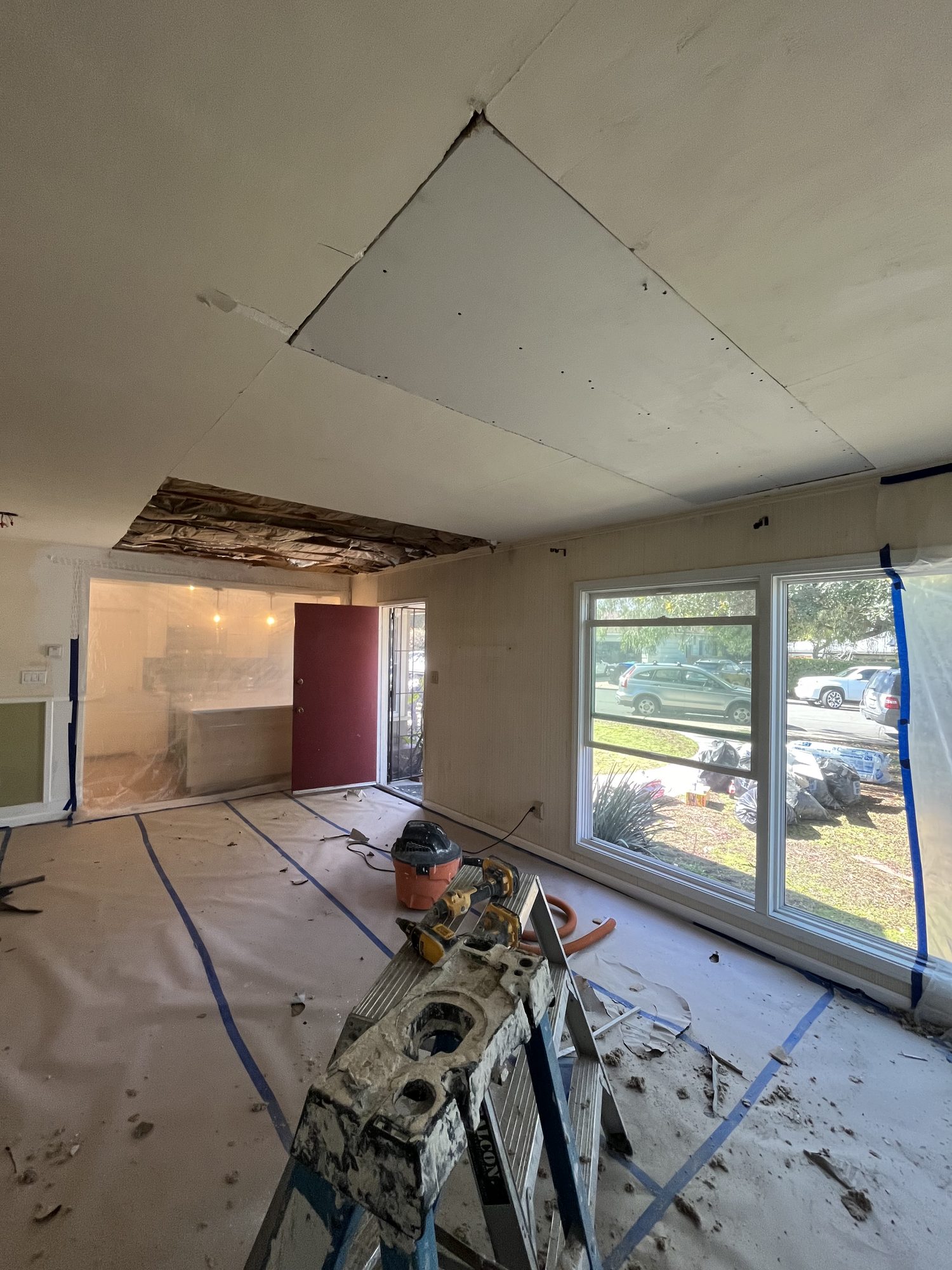 Interior torn back to framing and re-hung with new board